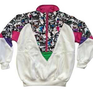 Vintage 90’s Pullover LAVON Cheerful Corp Abstract Funky 1/2 Zip Women’s Large
